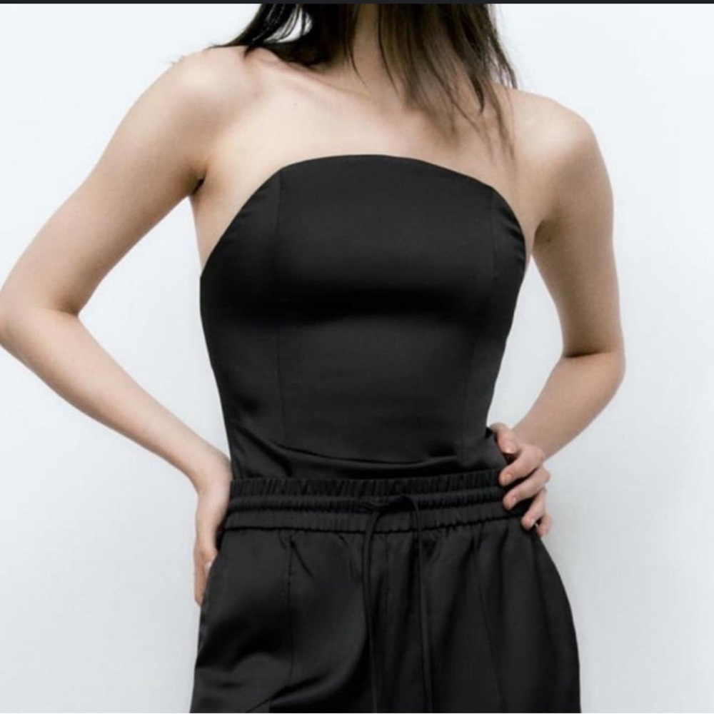 NWT Zara Black Satin Corset bodysuit